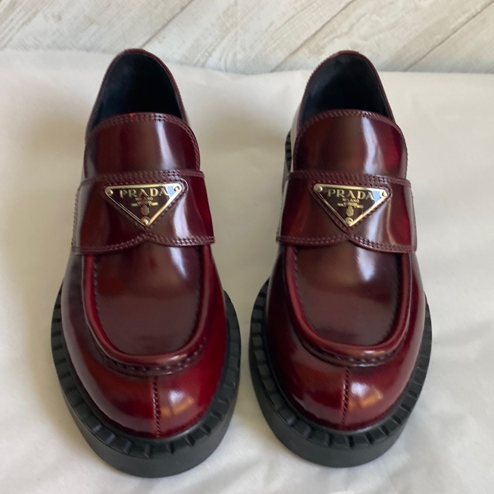 Prada Burgundy Patent Leather Loafers